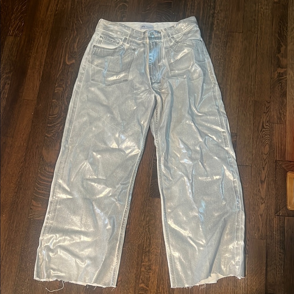 Zara Metallic Silver Jeans